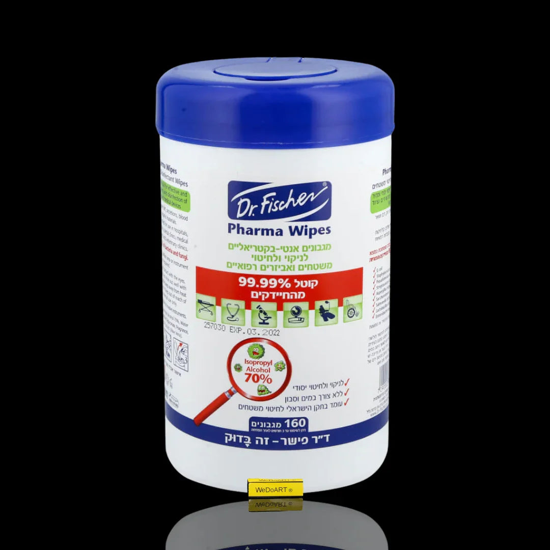 Dr. Fischer Pharma disinfecting wipes pack, second angle with label details