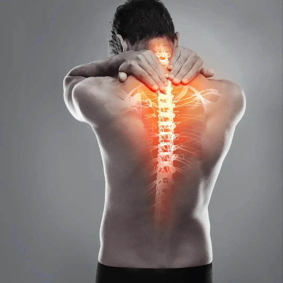 Illustration of a man's back with a glowing spine