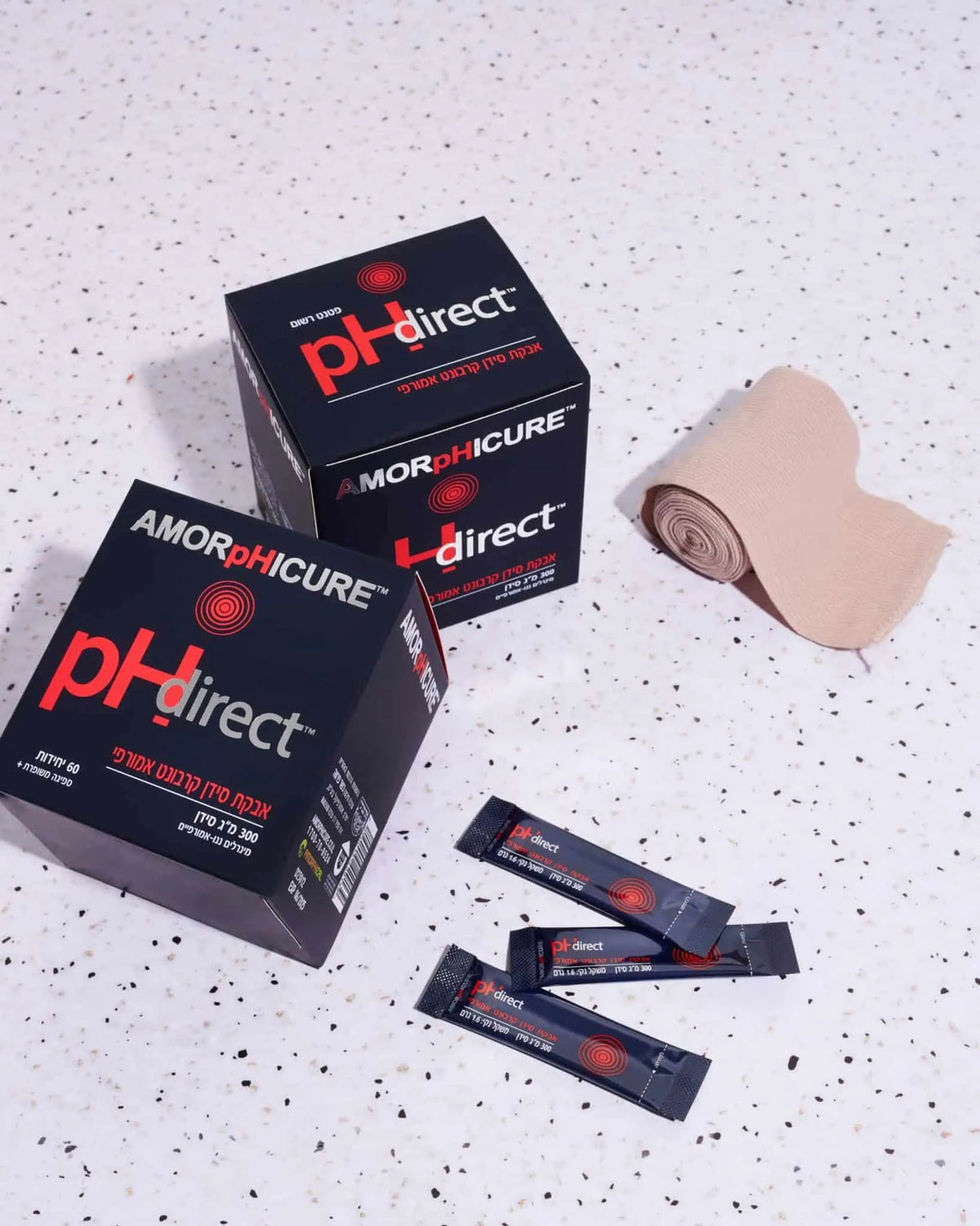 pH Direct Amorphicure hand powder boxes and sachets with a supportive wrist wrap