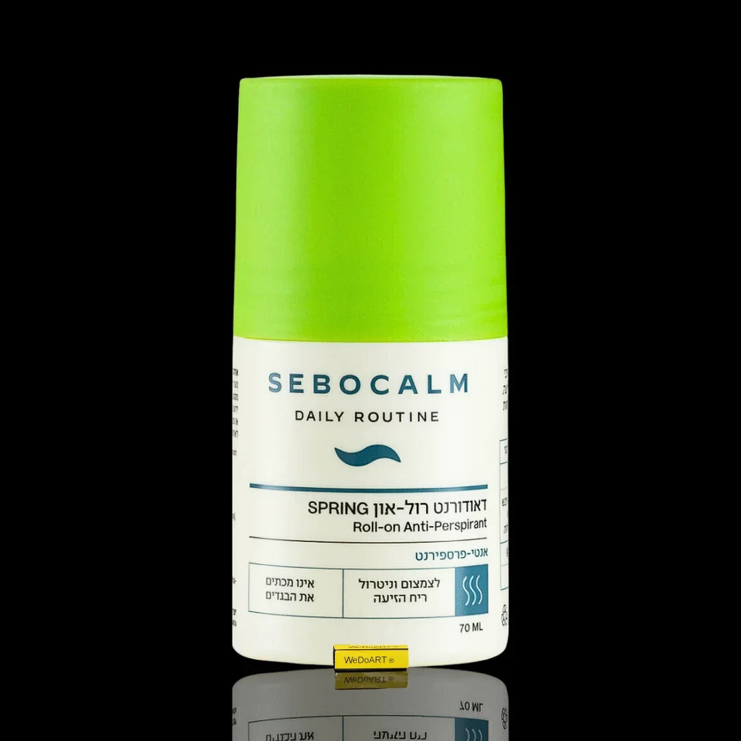 Sebocalm Daily Routine Roll-on Anti-Perspirant for skin care, 70ml bottle with green cap.