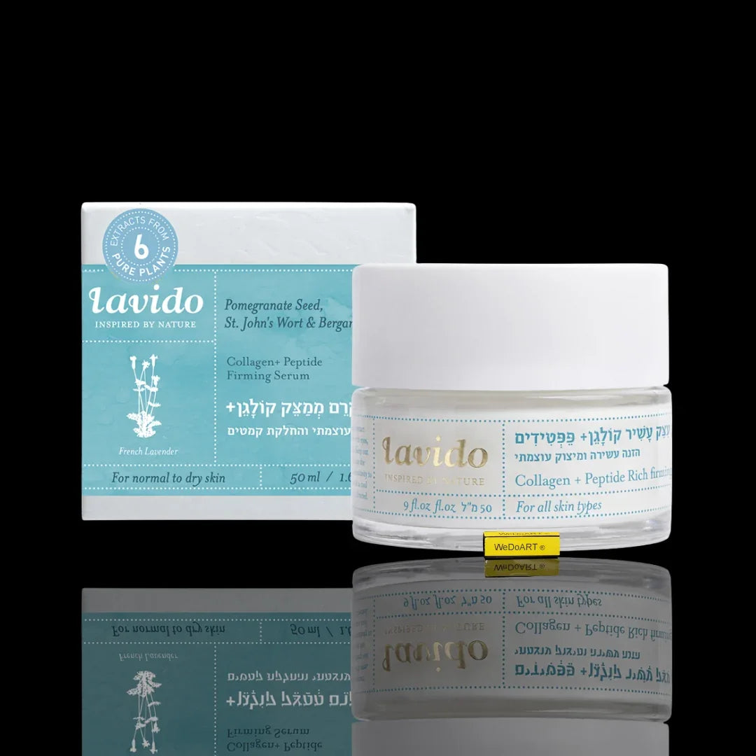 Lavido Collagen and Peptide Rich Firming Serum jar and packaging with French Lavender