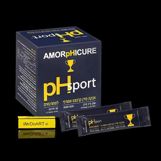 AMORPHICAL pH Sport box with two black single-serve sachets on a black background