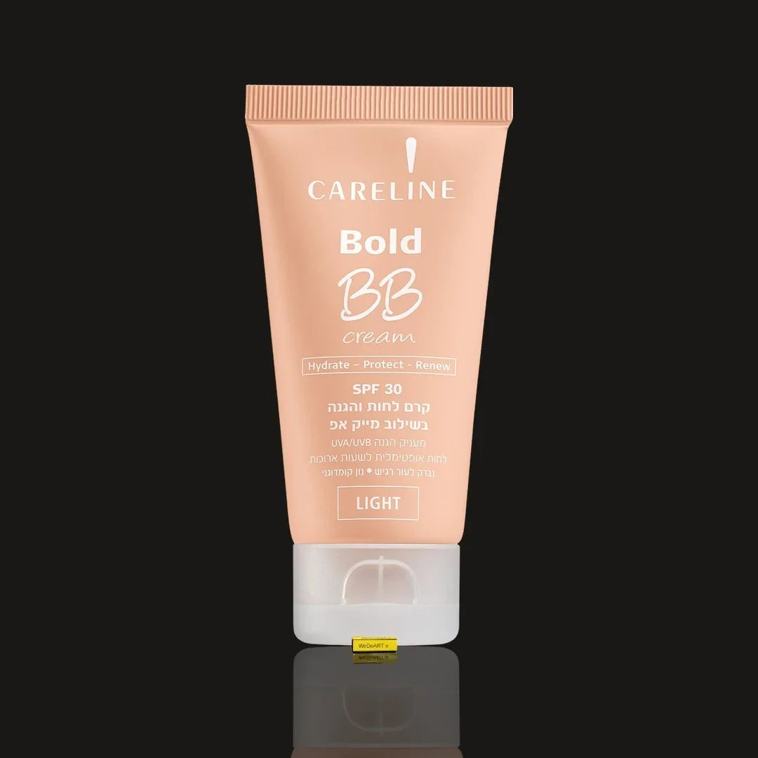Careline Bold BB Cream SPF 30 shade Light 50 ml tube on a dark background with reflection and WEDOART-IL tag