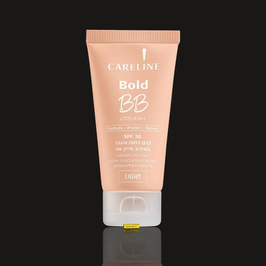 Careline Bold BB Cream SPF 30 shade Light 50 ml tube on a dark background with reflection and WEDOART-IL tag