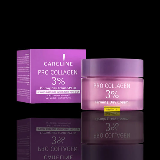 Careline Pro Collagen 3% Firming Day Cream SPF 30 box and closed 50 ml jar in purple packaging