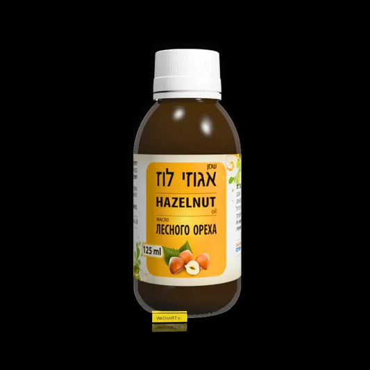 Dan Pharm hazelnut oil, an amber 125 ml bottle with a white cap and yellow hazelnut label