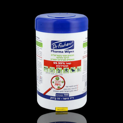 Dr. Fischer Pharma disinfecting wipes pack, second angle with label details