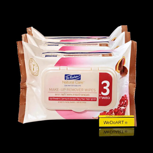 Multipack of Dr. Fischer Natural Care makeup remover wipes, three packs of 30 wipes