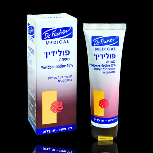 Dr. Fischer Polydine antiseptic ointment 50 g tube and box, front view