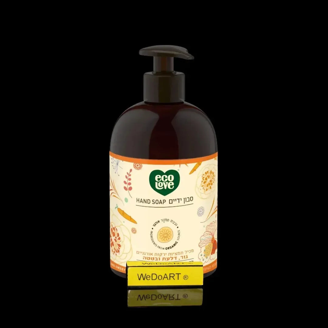 Eco Love orange collection hand soap bottle, 500 ml, with a pump and a cream floral label