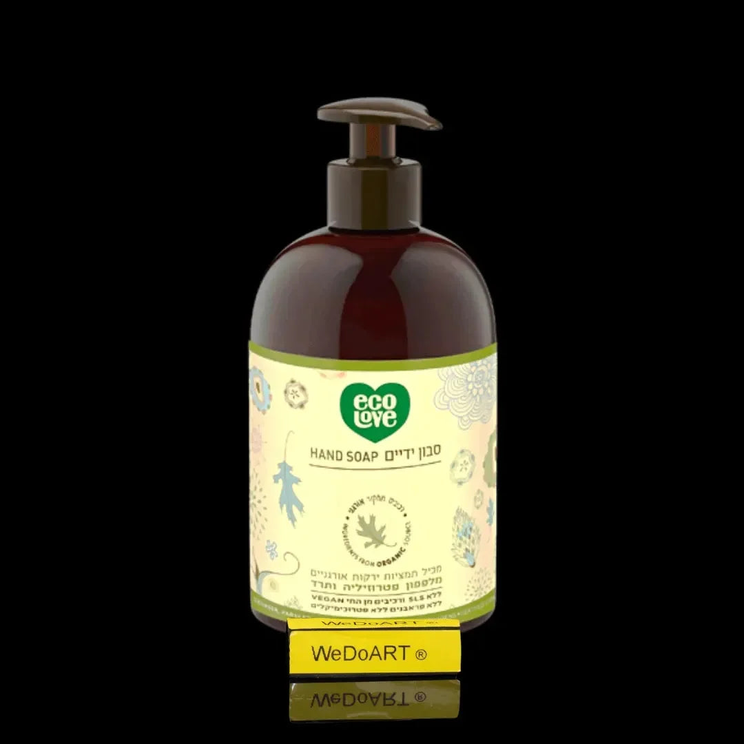 Eco Love green collection hand soap bottle, 500 ml, with a pump and a cream floral label