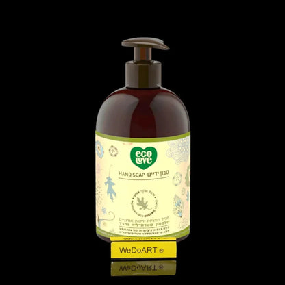 Eco Love green collection hand soap bottle, 500 ml, with a pump and a cream floral label