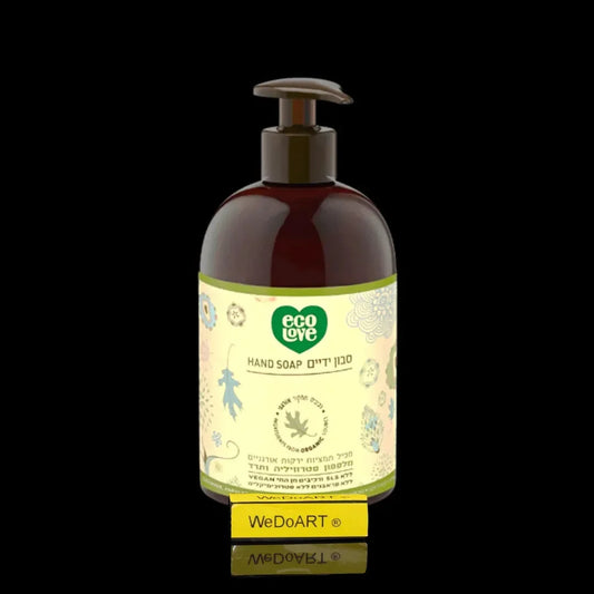 Eco Love green collection hand soap bottle, 500 ml, with a pump and a cream floral label