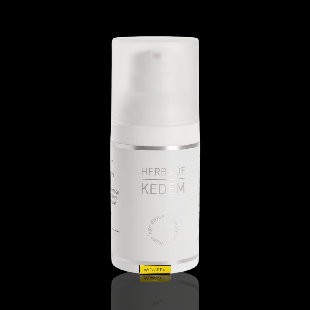 Herbs of Kedem eye cream 30 ml pump bottle on a dark WEDOART-IL background
