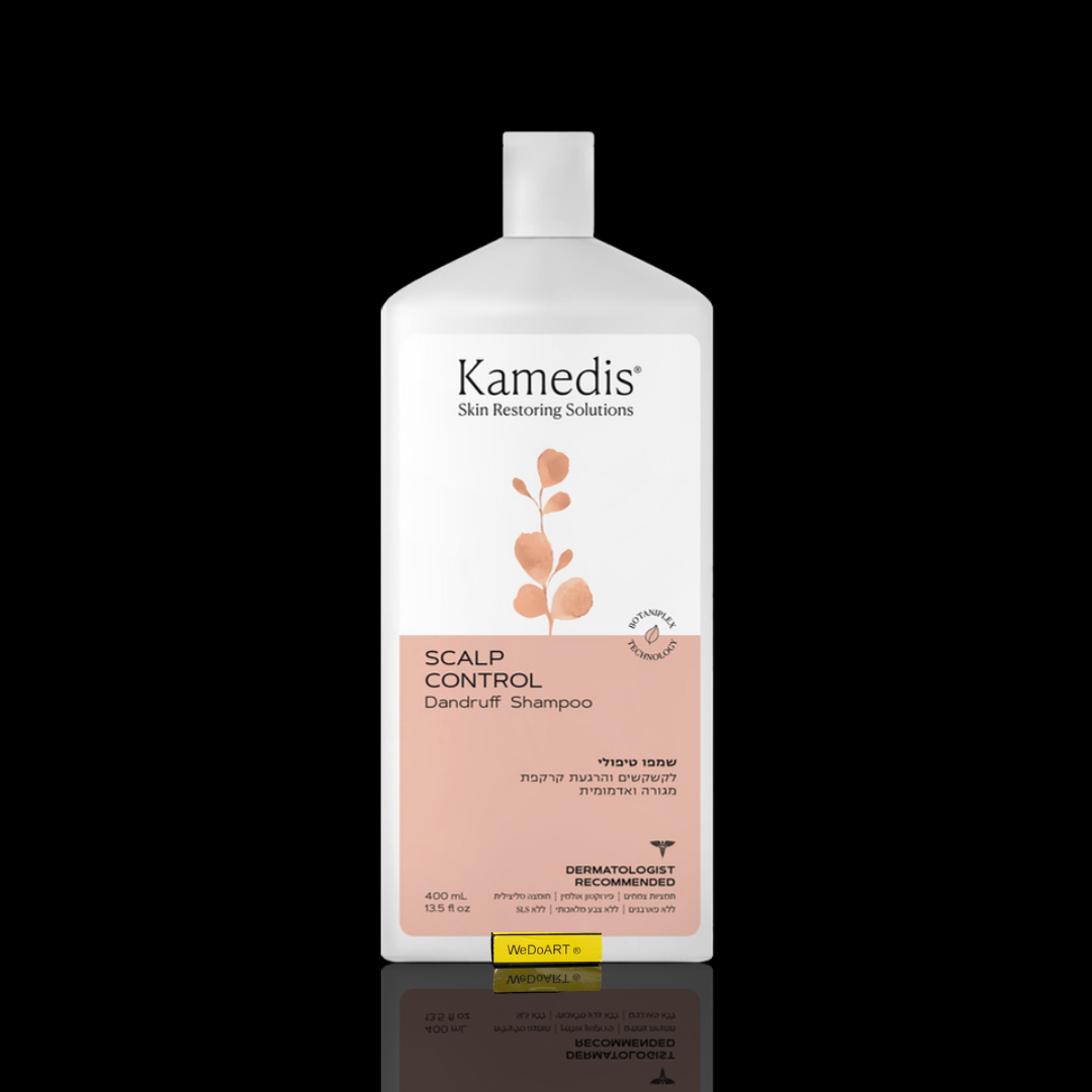 Kamedis Scalp Control Anti-Dandruff Shampoo 400 ml white bottle with peach label, front view