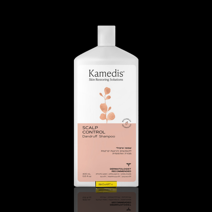 Kamedis Scalp Control Anti-Dandruff Shampoo 400 ml white bottle with peach label, front view