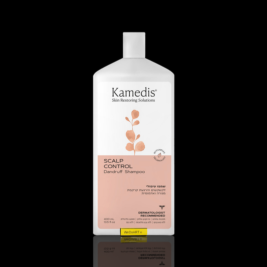 Kamedis Scalp Control Anti-Dandruff Shampoo 400 ml white bottle with peach label, front view
