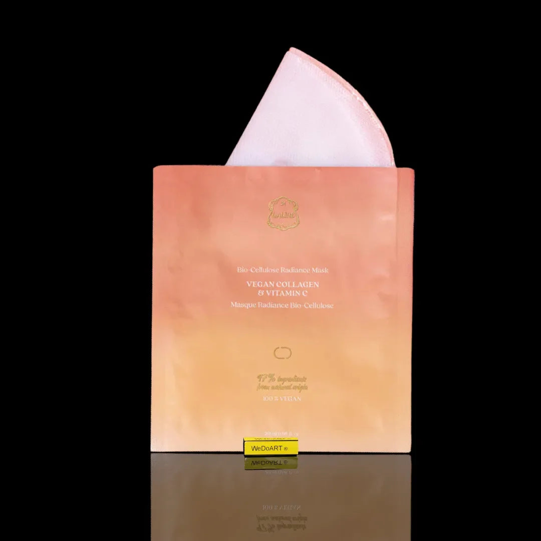 Laline collagen and vitamin C facial sheet mask pack with a pink and peach gradient design, shown at an angle