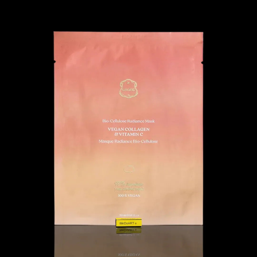 Front view of the Laline collagen face mask pack in soft pink and peach tones
