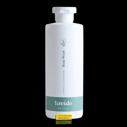 Lavido Aromatic Body Wash Cypress and Geranium 400 ml bottle, front view