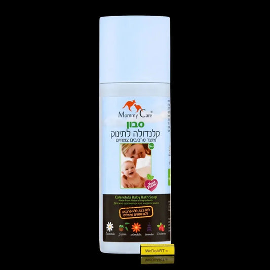 Mommy Care Calendula Baby Bath Soap 400 ml pump bottle with chamomile, jojoba, calendula, lavender and cranberry icons