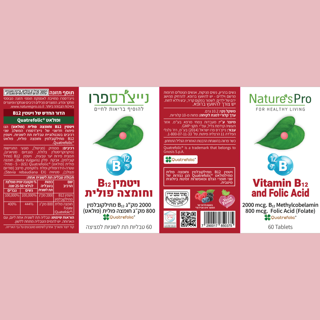 NATURE'S PRO Berry flavored vitamin B12 and folic acid tablets 60 sublingual lozenges - WEDOART-IL
