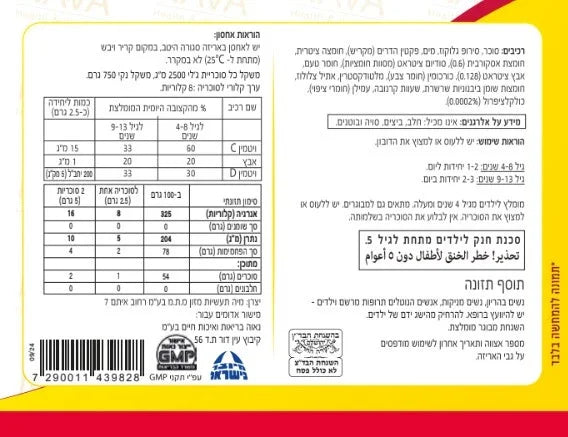 Back label of the Nava vitamin C D zinc gummies box with supplement facts and ingredients