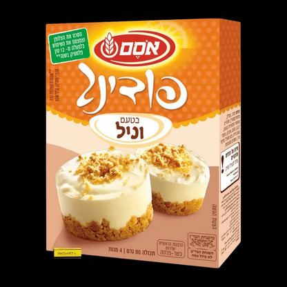 OSEM vanilla instant pudding mix, 80 g box with two cream and biscuit dessert cups