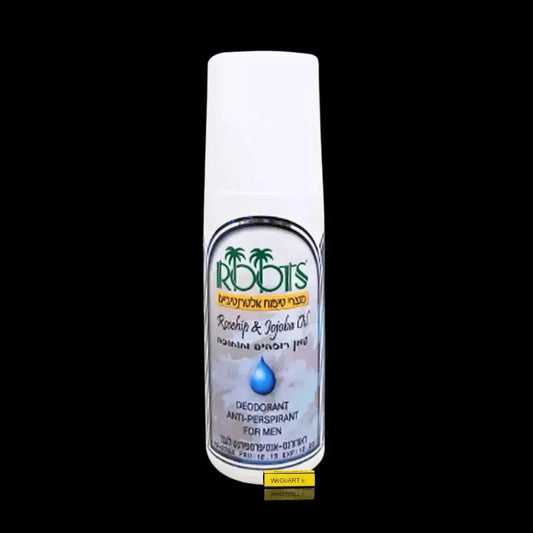 Roots Rosehip & Jojoba Oil antiperspirant deodorant for men, 100 ml white roll-on bottle with green and blue label