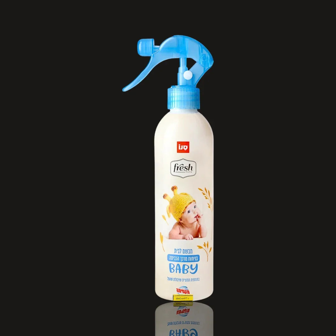 SANO FRESH Baby Soap home air freshener 350 ml spray bottle with blue nozzle and baby image on label
