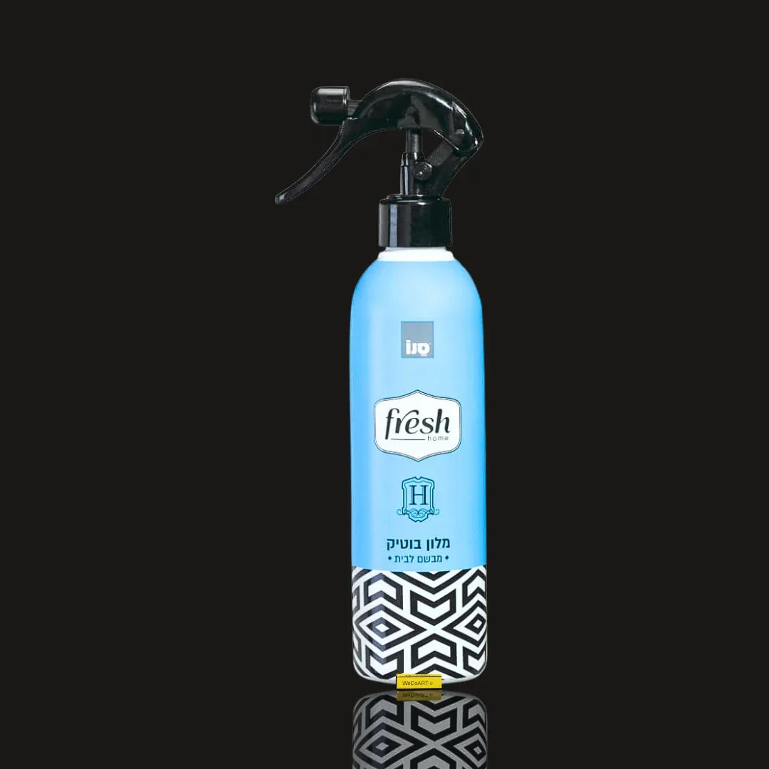 SANO Fresh Home Boutique Hotel air freshener 350 ml in a sky-blue bottle with a black trigger sprayer and geometric base