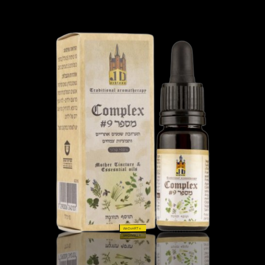 J.D. Schloss Complex No. 9 herbal extracts and essential oils 10 ml dropper bottle and box, front view