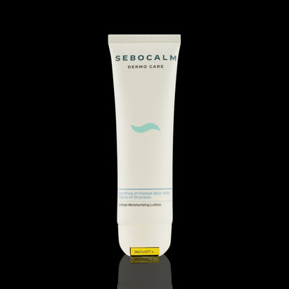 Sebocalm L'Atopi moisturizing lotion 90 ml tube on a dark background with reflection