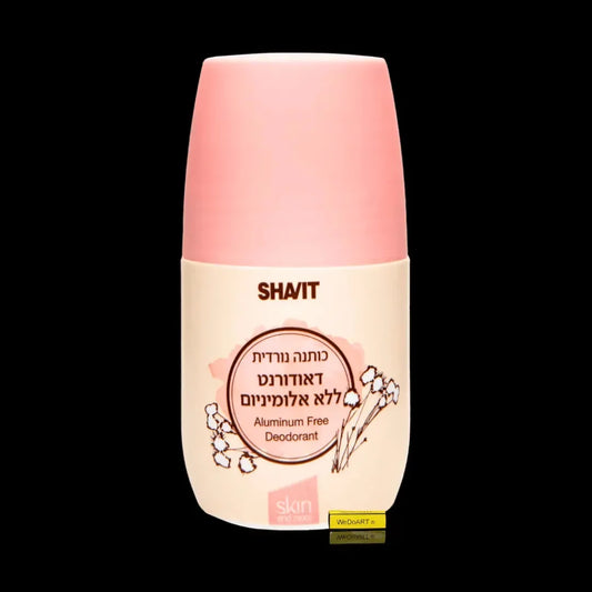 SHAVIT Nordic cotton aluminum-free roll-on deodorant for girls 60 ml bottle with pink cap and cotton flower label