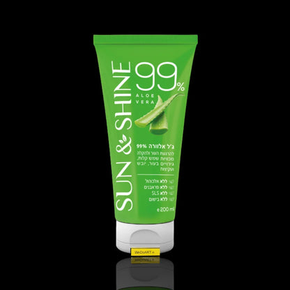Sun & Shine Aloe Vera Gel 99% 200 ml tube with a mirror reflection on a black background
