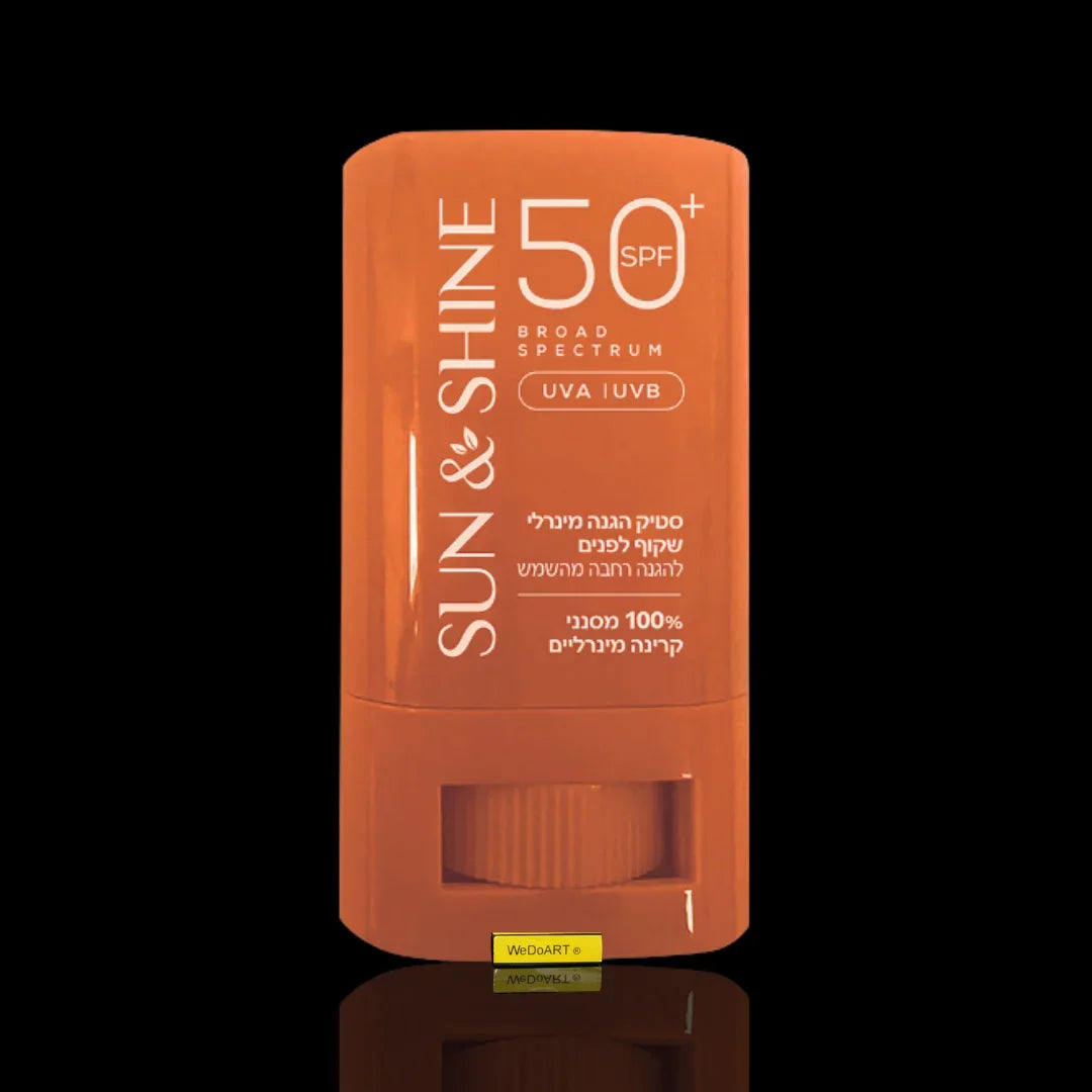 Sun & Shine Clear Mineral Face Sunscreen Stick SPF 50+ 15 g with a mirror reflection on a black background