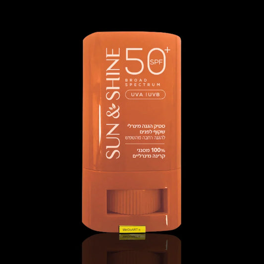 Sun & Shine Clear Mineral Face Sunscreen Stick SPF 50+ 15 g with a mirror reflection on a black background