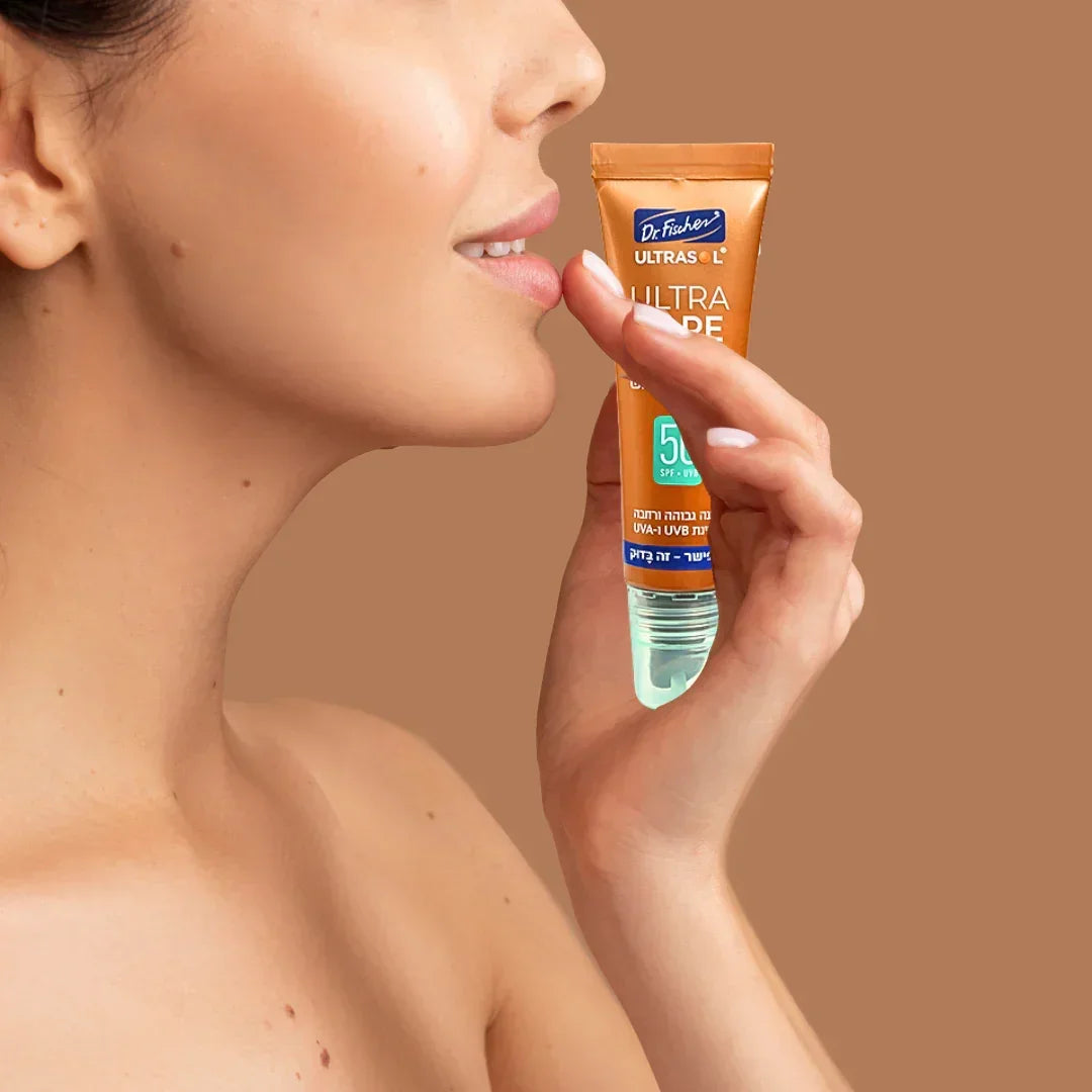 ULTRASOL ULTRA CARE Mint SPF50 lipstick, second angle with tube and cap