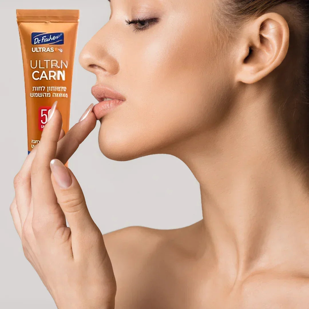 ULTRASOL ULTRA CARE Strawberry SPF50 lipstick, second angle with tube and cap
