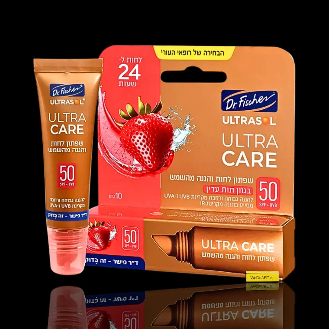 ULTRASOL ULTRA CARE Strawberry SPF50 lipstick tube, 10 g, front view