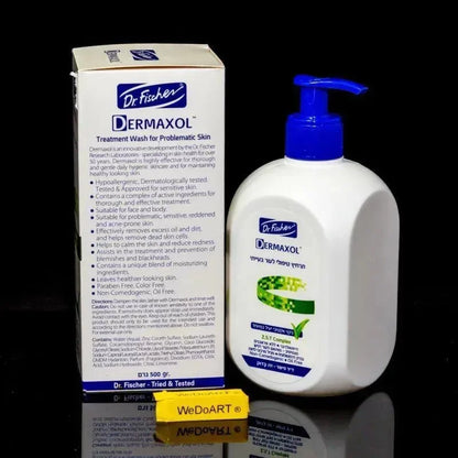 Dr. Fischer Dermaxol facial wash 500 ml bottle standing beside the carton