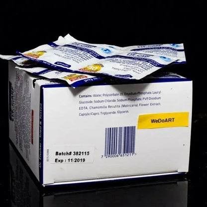Open Dr. Fischer EYE-CARE SENSITIVE box filled with individually wrapped sachets