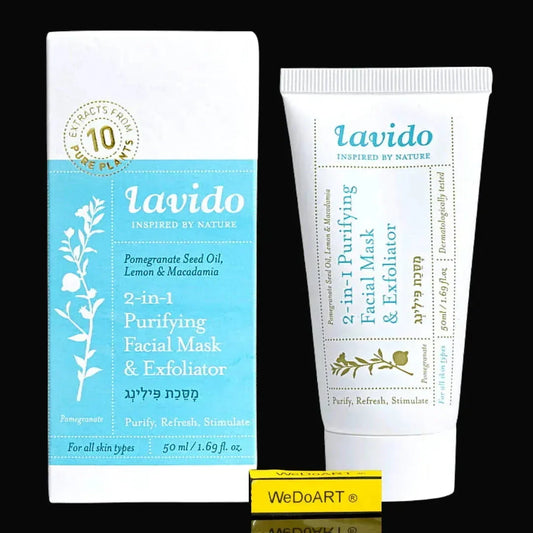 Lavido 2 in 1 Purifying Facial Mask and Exfoliator in a 50 ml pack.