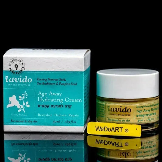 LAVIDO Age Away face cream jar standing beside its carton