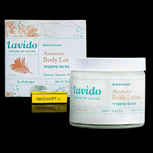 LAVIDO Musk & Coconut Aromatic Body Lotion 250 ml, front view of the bottle