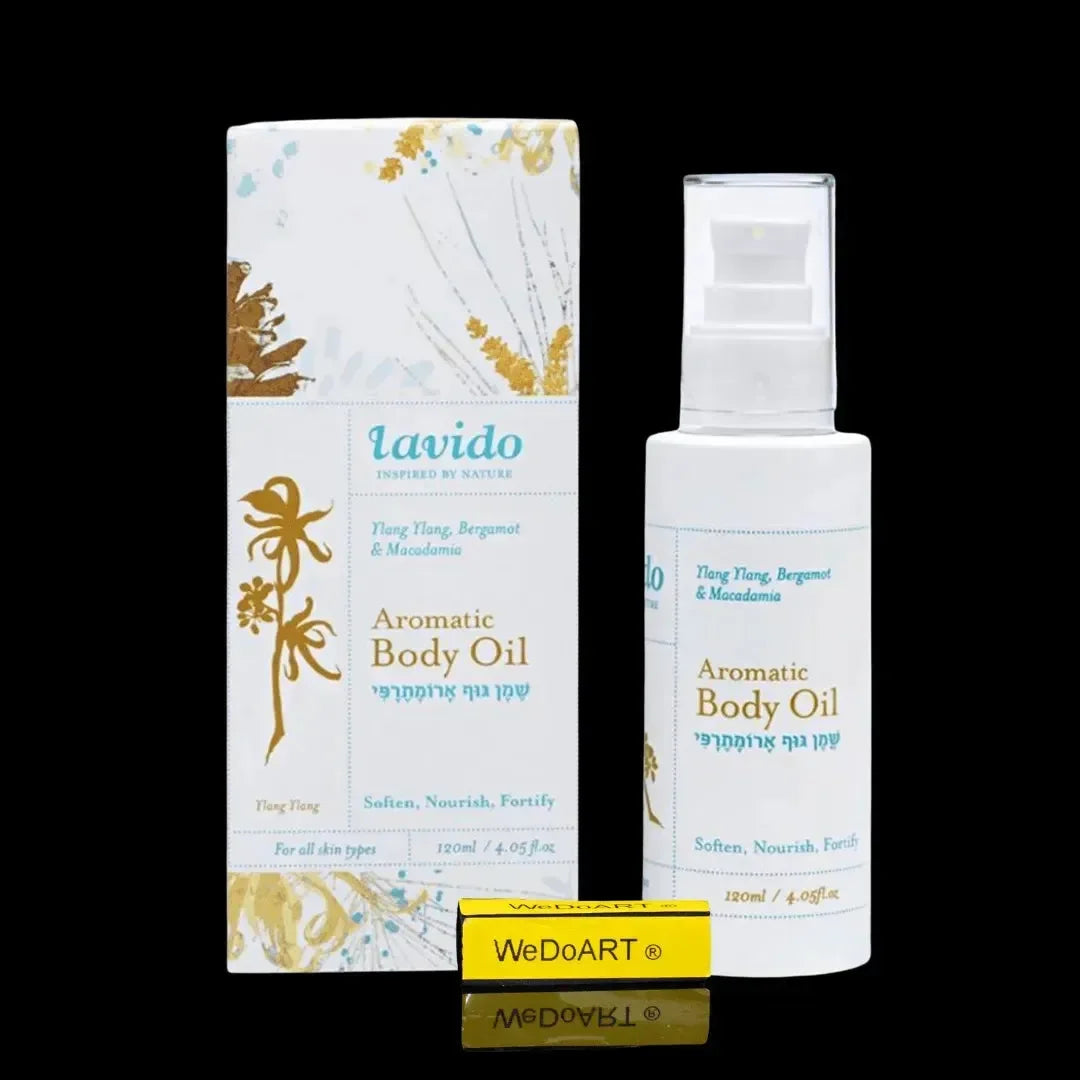 LAVIDO aromatic body oil with ylang-ylang, bergamot, and macadamia, 120 ml pump bottle, main product photo